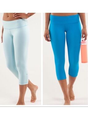 Lululemon Wunder Under Reversible Crop Beach Blanket Blue / Aquamarine Sz 8